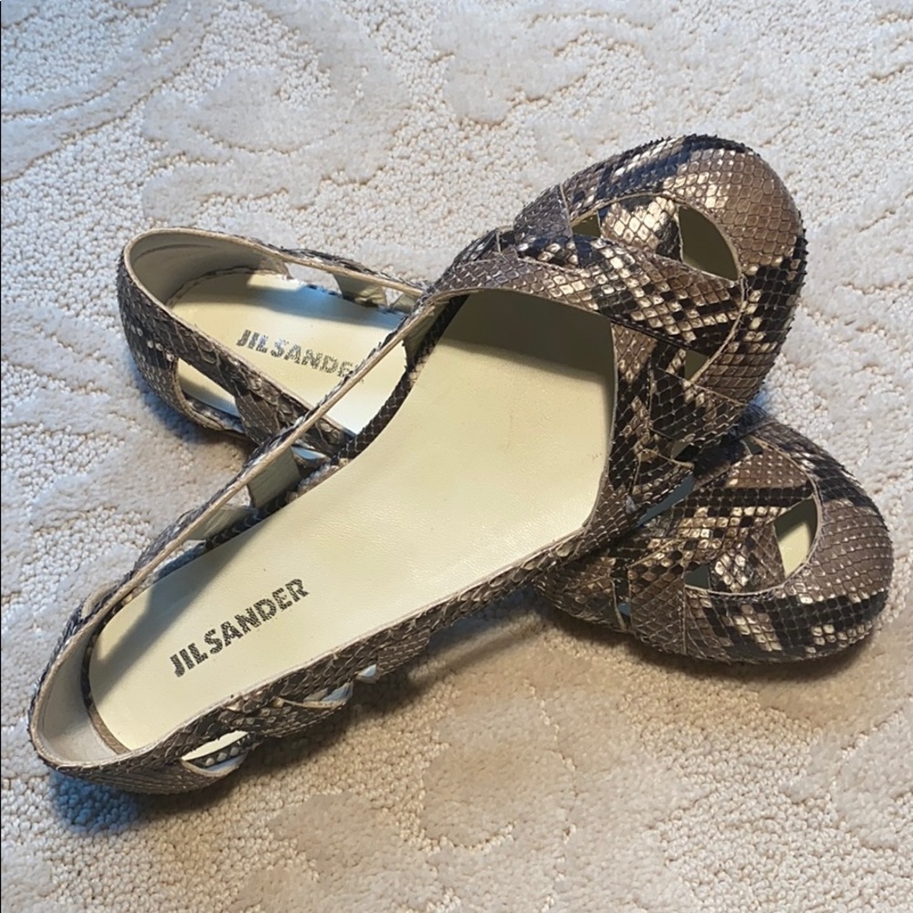 Jil Sander brown snakeskin flats